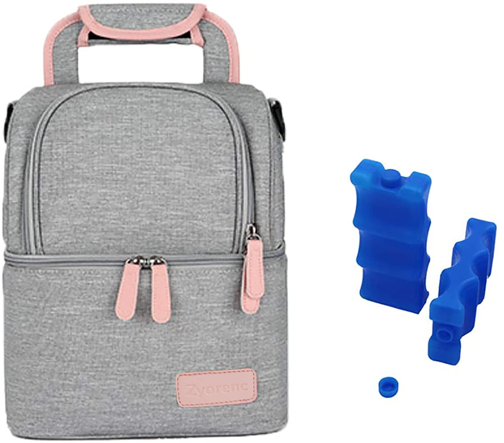 Zyorenc Insulated Bag for Baby Bottle Waterproof Warming Backpack for Breast Milk 2 Ice Cube Box Included (Grey)