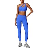 ABOCIW Women Workout Sets Seamless High Waist Scrunch Butt Lifting Gym Leggings Cutout One Shoulder Sports Bra