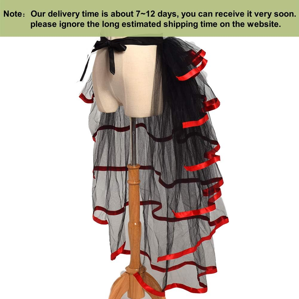 GRACEART Victorian Steampunk Tulle Bustle Vintage Tutu Belt Lace Underskirt Neo-Gothic Costume, Red Hem - Image 3