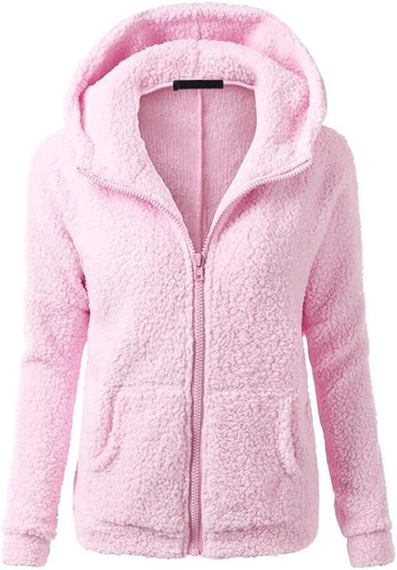 YUPENG Jacket Women Fashion Warm Plush Hooded Jacket Classic Zipper Solid Color Plush Jacket