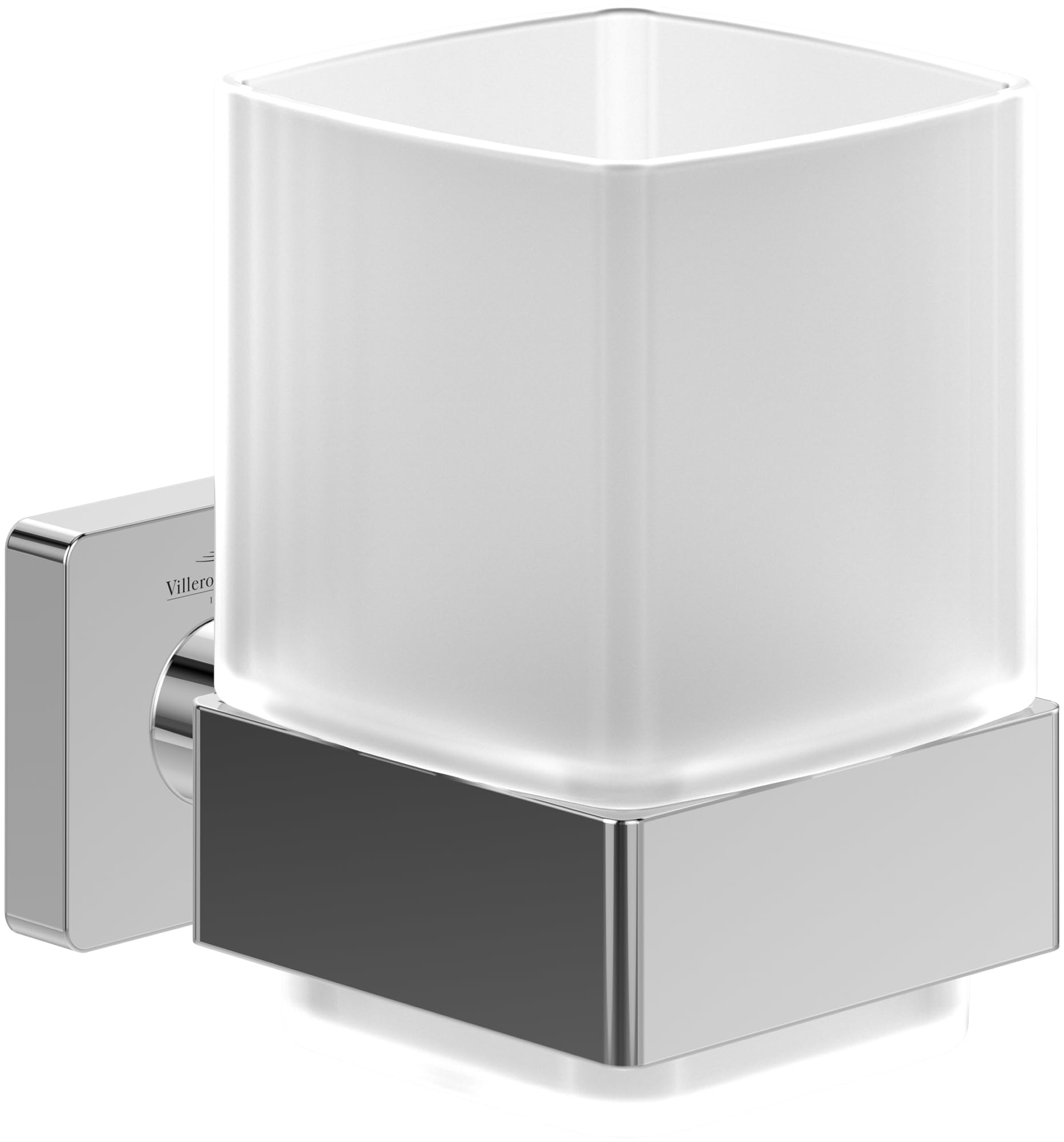 Villeroy & Boch Elements - Striking tumbler holder, toothbrush holder for wall installation, toothbrush tumbler made from satin-finished glass with brass holder, square, Chrome
