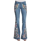 GKZA Flared Jeans for Women 70s High Waisted Jeans Lightweight Denim Embroidered Pants Bootcut Bell Bottom Jeans
