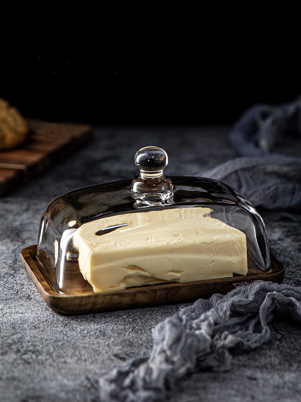 Glass Butter Dish with Lid for Countertop,Kitchen Storage Butter Cheese Keeper Holder Container