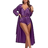 OPOIPIN Women's 3Pcs Pajamas Satin Cami Top and Shorts with Robe Sleepwear Set