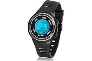 DTKID Digital kids Watch,waterproof 3ATM,Easy to Read,7 Color Lights,Time Teaching Watch for Boys,Soft Band Wrist Watch for Girls Boys