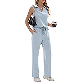 FUNYYZO Women's Outfits Lounge Sets Two Piece Casual Sleeveless 2026 Vacation Summer V-Neck Dressy Collared Tracksuit