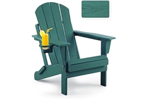 Serique Folding Adirondack Chair, Patio Chairs Wood Texture Weather Resistant, Outdoor Chair Wood Texture, Lawn Chairs with Cup Holder, Fire Pit Chair for Deck, Outdoor, Porch, Backyard, Garden