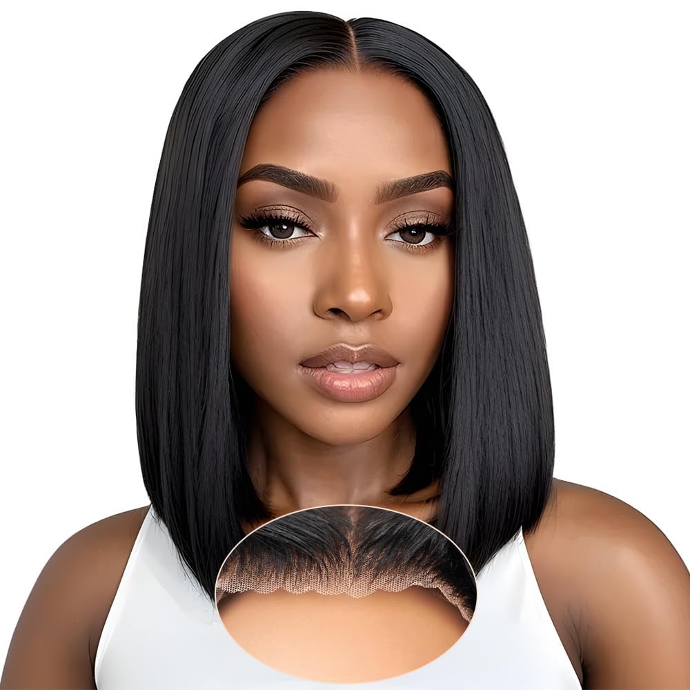 Photo 1 of EAGERA Bob Wigs Human Hair Glueless Wear and Go 16 Inch 9x6 HD Lace Closure Wig Short Bob Glueless Wig Human Hair Pre Plucked Pre Cut Black Pre Bleached Ready to Wear Wig 200% Density for Women