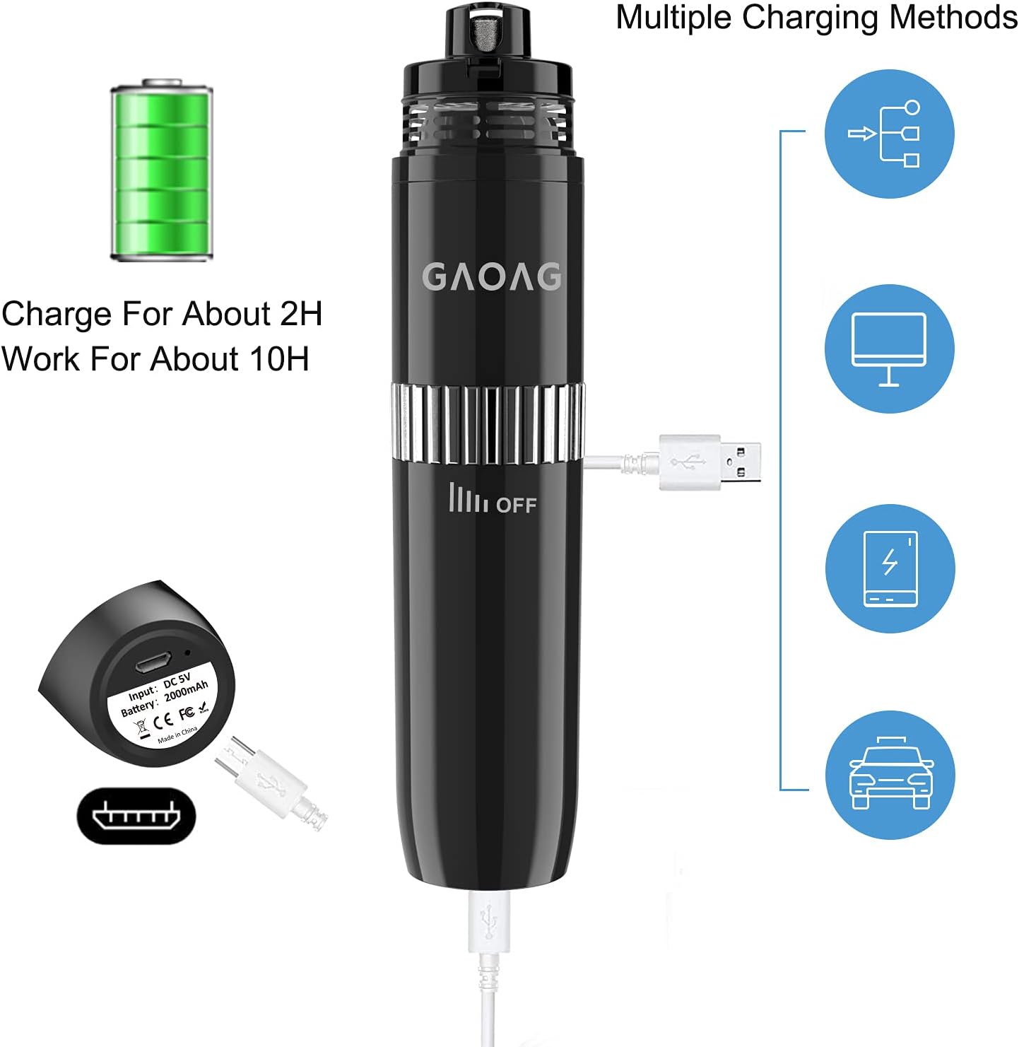 GAOAG Dog Nail Grinder with Vaccum Cleaner, Stepless Speeds Professional Pet Nail File, 10h Working Time Electric Dog Nail Trimmer, Rechargeable Quiet Pet Nail Clippers for Small Medium Large Dog & Cat