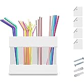 Straw Holder For Cabinet With Double Sided Adhesive Tape Reusable Cabinet,Straw Organizer For Cabinet, Fridge And Kitchen Counter(White)