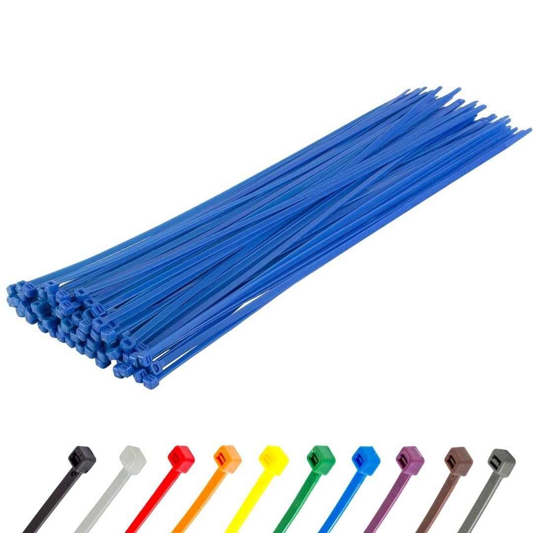 Gocableties Heavy Duty Long Blue Cable Ties, 370mm x 7.6mm, Pack of 100, Premium Nylon Zip Ties, Plastic Tie Wraps, Secure Self-Locking Mechanism, for Home, Garden, Office and DIY