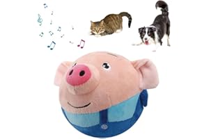 TUOETP Active Moving Pet Plush Toy, Interactive Dog Toys Squeaky Moving Dog Ball Toy, Washable Cartoon Pig Plush Sound Electronic Dog Toy, Shake Bounce Boredom Talking Toys for Dog, Pets, Cats (Blue Pig)