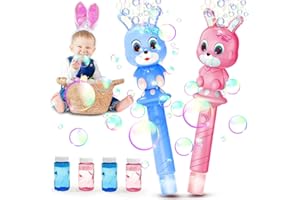 VATOS 2PCS Easter Bunny Bubble Wand, Easter Bubble Maker Basket Stuffer for Toddlers, Automatic Easter Bubble Machine with Light & Music, Fantasy Party Wedding Birthday Gifts for Kids 3 4 5 6 7