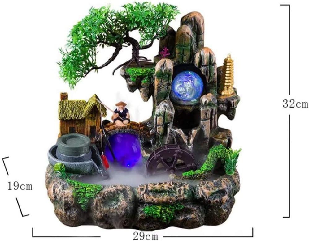 JINFAN Indoor Tabletop Water Fountain Rockery Fountain Decoration Indoor Office Lucky Wind Wheel Home Decoration (including Water Pump),Atomization