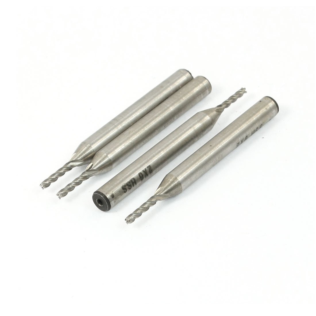 sourcingmap 4pcs Silver Tone Helical Groove 4 Flute 2x6x10x58mm End Mill