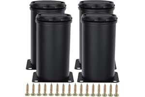 AOWISH Stainless Steel Furniture Legs - Adjustable Kitchen Cabinet Legs - Black Metal Round Support Foot - Heavy Duty - for Stand, Shelves, Sofa, Desk, Bed, Table, etc (Set of 4) (4 inch/100mm-Black)