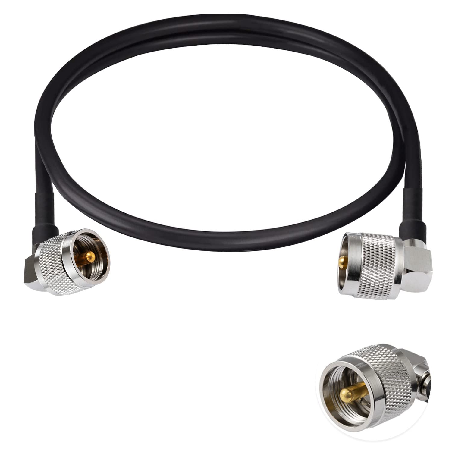 Vecys PL 259 Cable Jumper UHF Male PL-259 Right Angle to UHF Male PL-259 Right Angle Low Loss Digital Coax Cable RG58 23.6"/60CM for Walkie Talkie HAM & CB Radio SWR Meter Antenna Analyzer