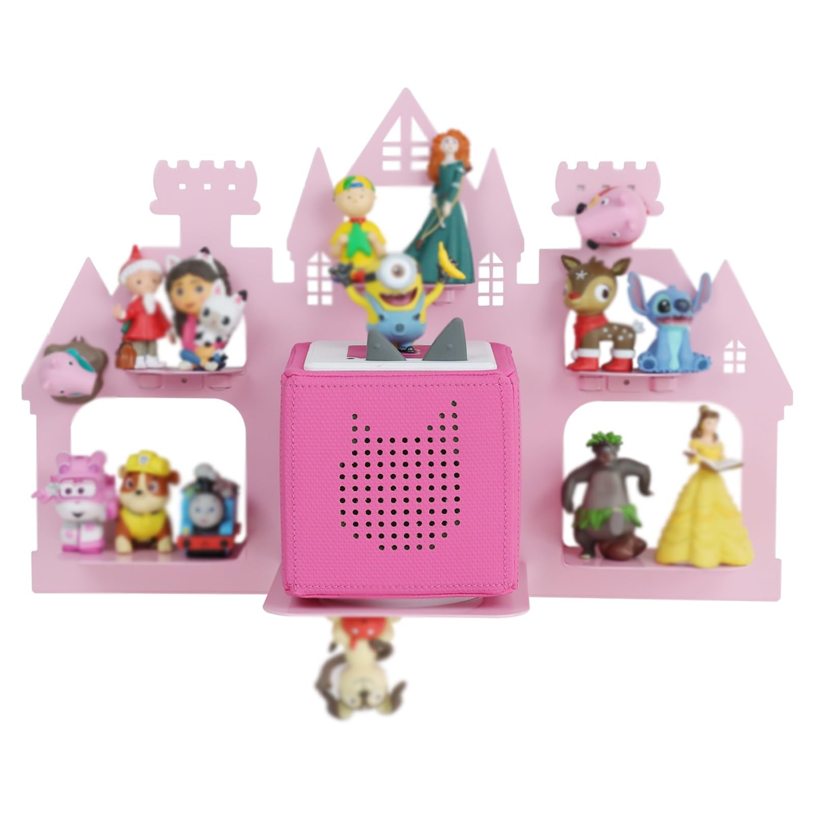 Raweao Metal Shelf for Tonies Figures 15-25pcs, Magnetic Shelf for Toniebox in Children's Room Decoration 43x30cm, Wall Mounted Shelves for Tonie Charactors Storage(Pink)