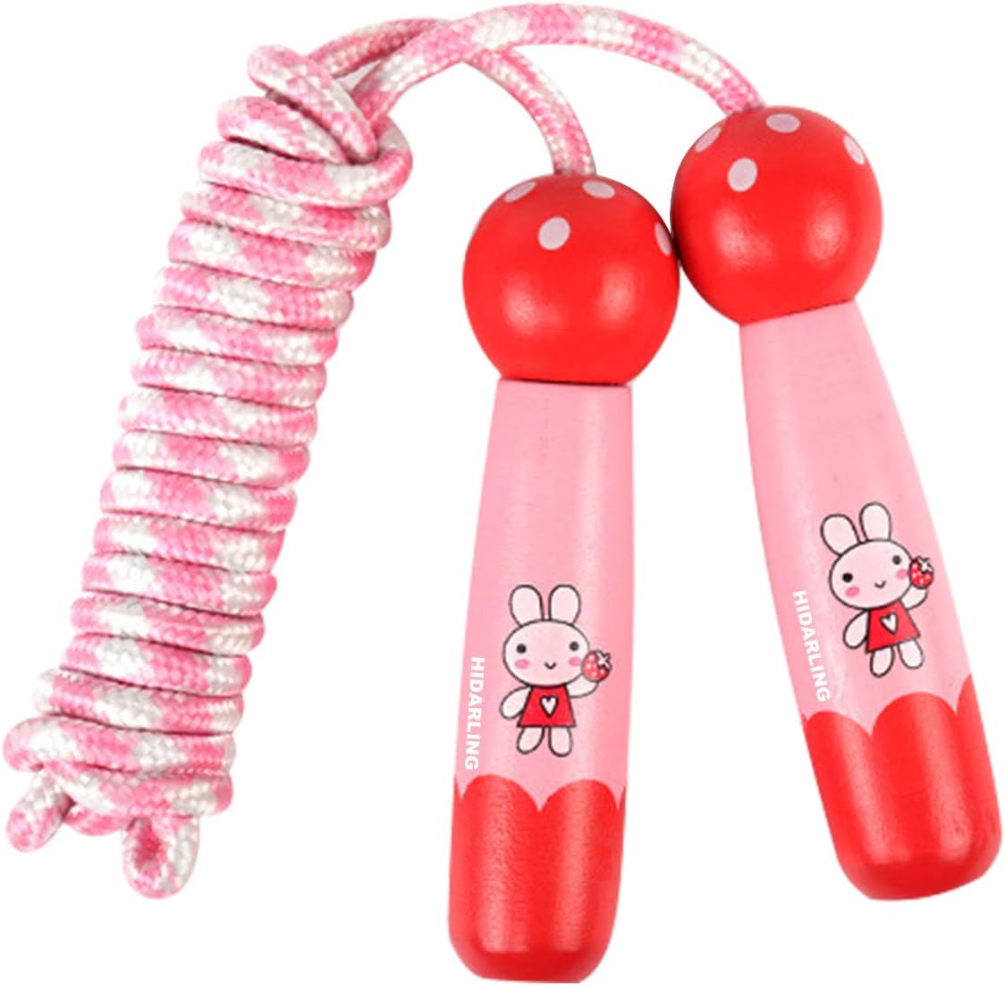 HIDARLING Children Skipping Rope Adjustable Cotton Jumping Rope with Cartoon Wooden Handle