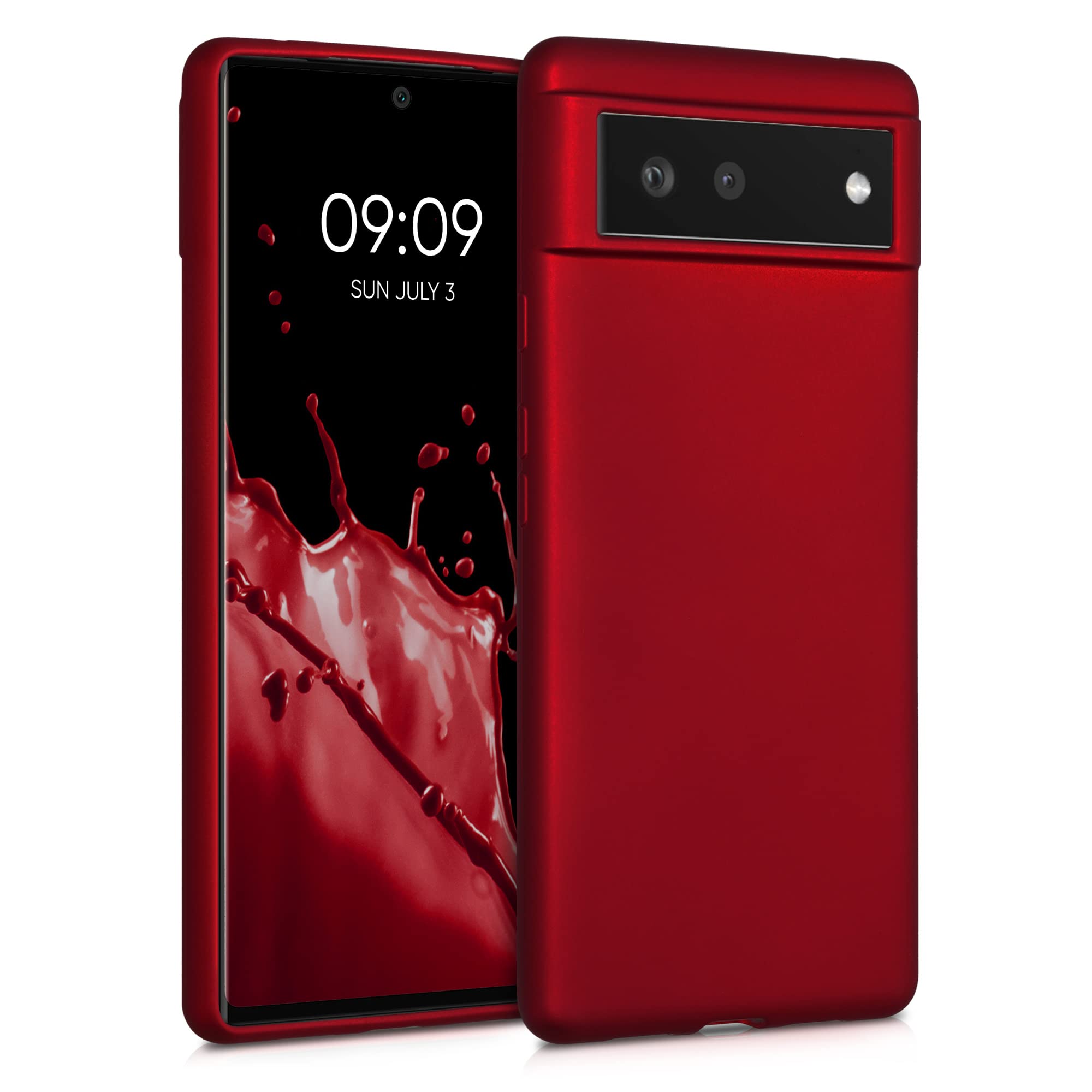 kwmobile Case for Google Pixel 6 Case - Soft Slim Metallic TPU Silicone Cover - Metallic Dark Red โ image 1