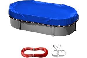 AIBILEY Upgrade 12x24ft Oval/Rectangular Pool Cover for Above Ground Swimming Pool,Heavy Duty Durable Premium PE Material,Cold-Resistant Anti-UV,Frame/Steel Wall Winter Pools Cover,Winch and Cable Set,Blue