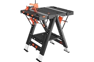 LARBANKE Folding Workbench,2-in-1 Waterproof Portable Folding Work Table,31" W x 25" D x 32" H Workbench,Height-Adjustable Work Table with 4 Woodworking Clamps,4 Connecting Blocks,2 Limit Blocks
