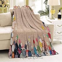 RWNFA Boy and Girl Blanket,Anti-Wrinkle Function,Suitable for Living Room Sofa,36" Wx59 L Buttons Collection Fabric Texture Canvas Frame Sewing Needlecraft Contemporary Picture Light Brown