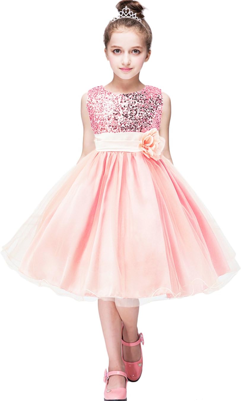 Girls Flower Princess Tutu Party Dress Sequin Flare Lace Princess Dress