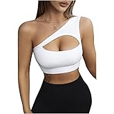SHENHE Women's One Shoulder Cut Out Sports Bra Workout Gym Yoga Crop Tops