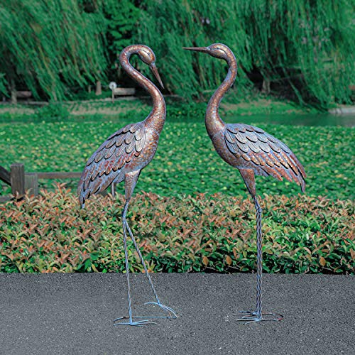 Kircust Garden Crane Statues Patina Heron Decoy, Standing Metal Crane
