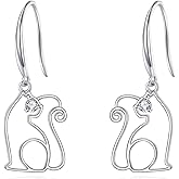 YONFQE Cat Earrings S925 Sterling Silver Line Cat Dangling Drop Earrings Cute Animal Jewelry Gifts for Women