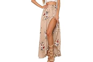 Yonala Womens Boho Floral Tie Up Waist Summer Beach Wrap Cover Up Maxi Skirt