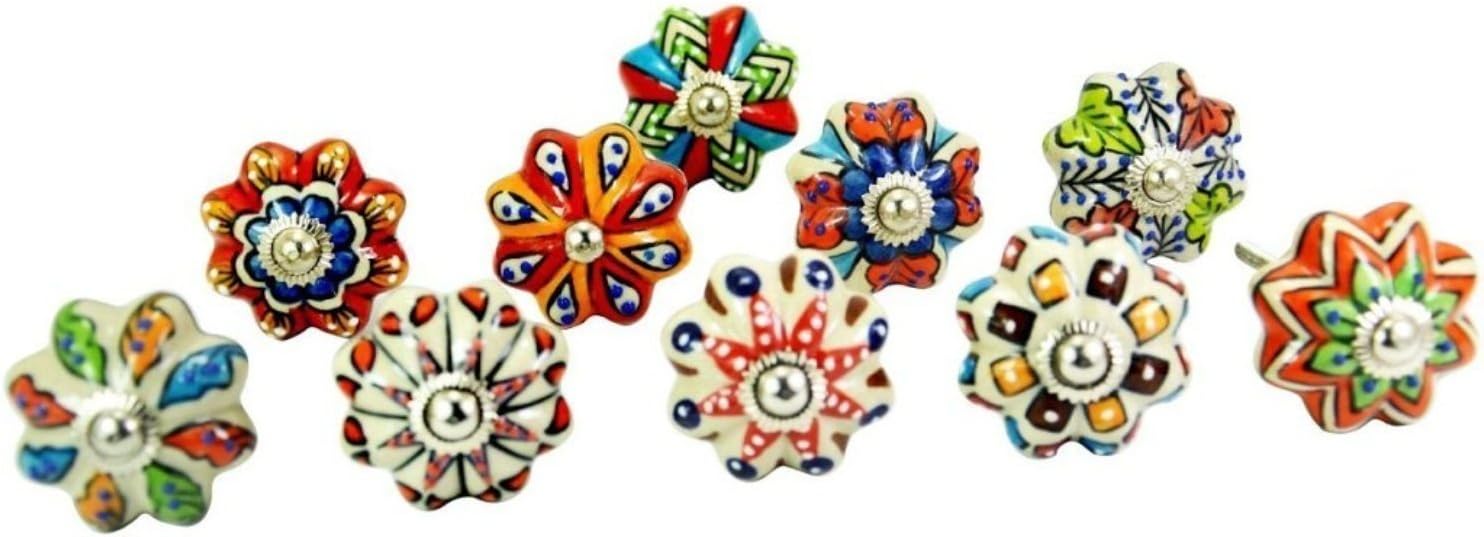 TrinejaMart Mix Color Multi Designed Ceramic Cupboard Cabinet Door Knobs Drawer Pulls (8)