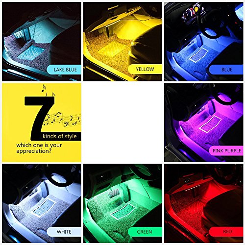 Car LED strip light, RGB 4pcs 48LED Multicolor Music Car Interior Lights Under Dash Lighting waterproof Kit with Sound Active Function and Wireless Remote Control,USB, DC 12V