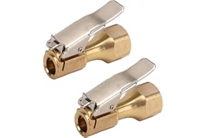 KIMISS 2PCS Air Chuck Brass Tire Pump Nozzle Connector with Clamp/Holder - Universal Inflator Chuck Adapter for Schrader Valv