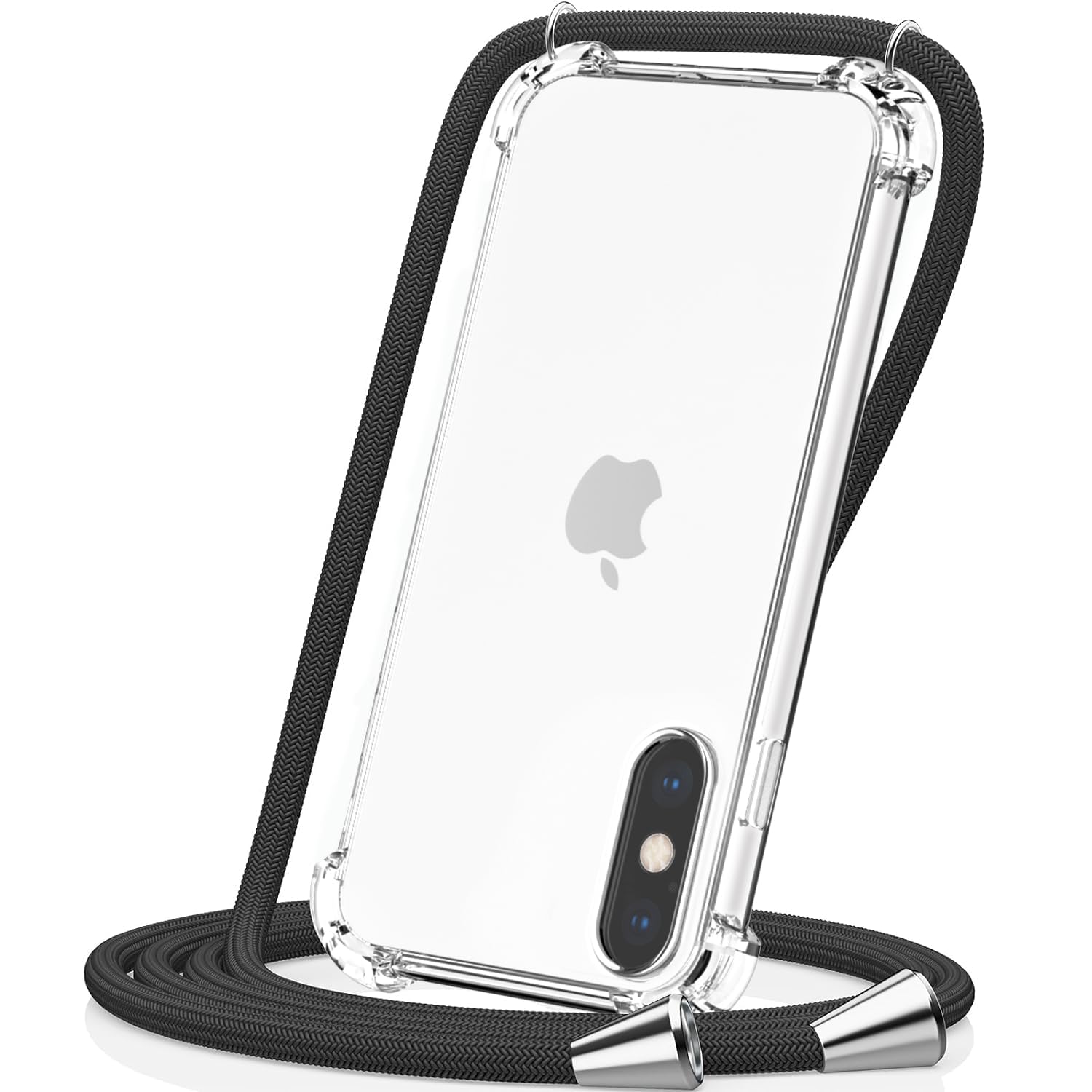 CAROKI Crossbody Case for Apple iPhoneX,for iPhone XS,Necklace Mobile Phone Cover with Cord Strap for iPhoneX/XS,Clear Transparent Cover Holder with Neck Cord Lanyard Strap-Black