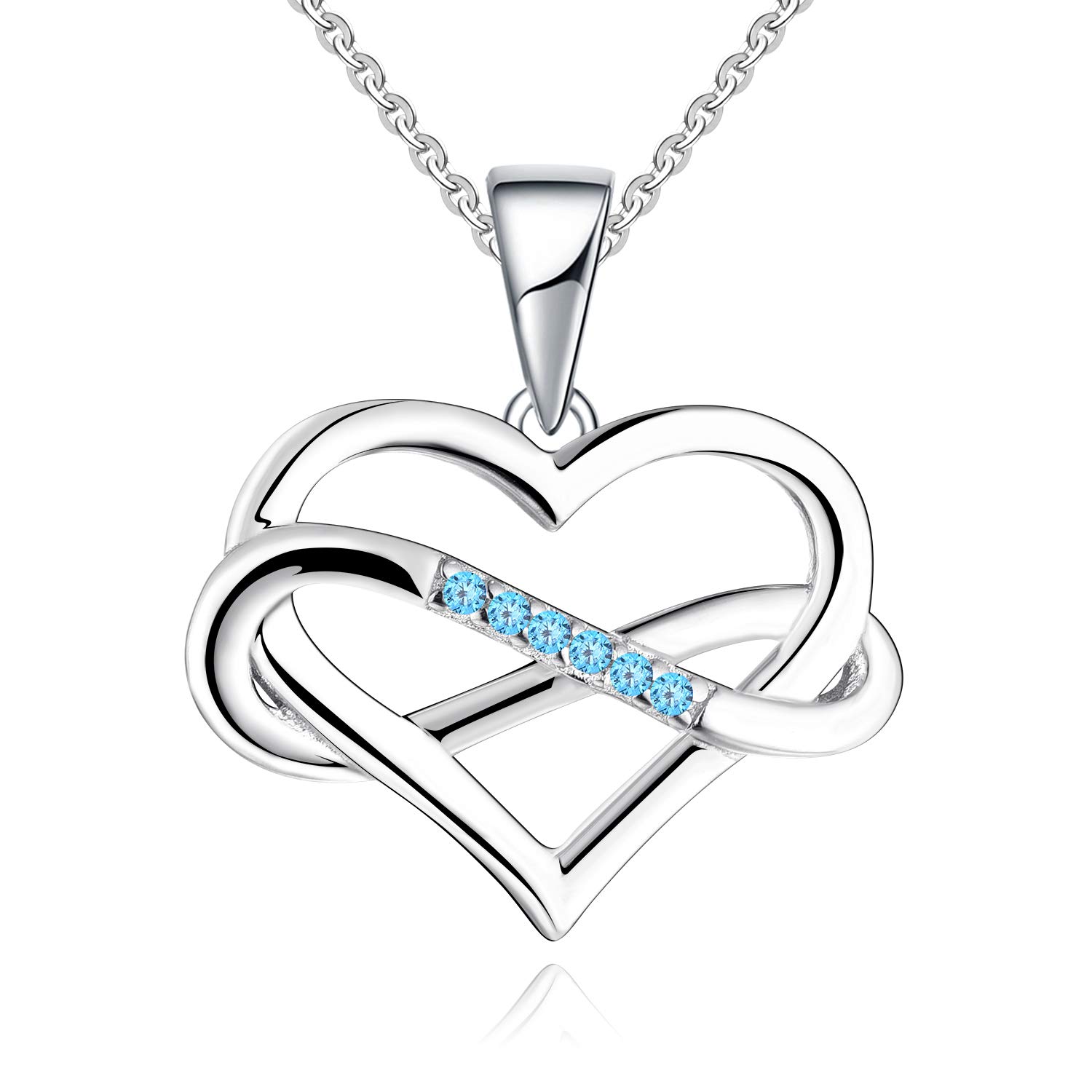 JO WISDOM Women Infinity Heart Necklace,925 Sterling Silver Pendant Necklace with AAA Cubic Zirconia March Birthstone Aquamarine Color — image 1