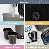 Quest Black Compact Travel Kettle 0.5L Dual Voltage 600W 2 Cups view 3