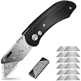 Utility Knife Box Cutter - Heavy Duty Folding Pocket Utility Knives with 11 Replaceable Stainless Steel Blades, Belt Clip, Easy Release Button, Quick Change and Lock-Back Design