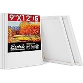 ESRICH Stretched Canvas for Painting, 5 Pack 9x12 Inch Canvas Value Pack,Primed Acid-Free Cotton Blank Canvases, Painting Canvas for Oil & Acrylic Paint.