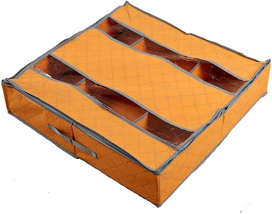 House of Quirk Underbed Shoe Organizer Storage Bag Foldable 6 Cells (Orange)
