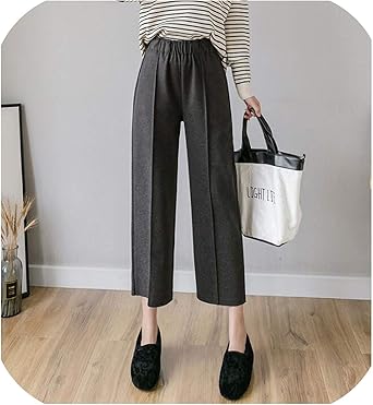 Elastic High Waist Casual Wool Pants Women Plus Size Casual