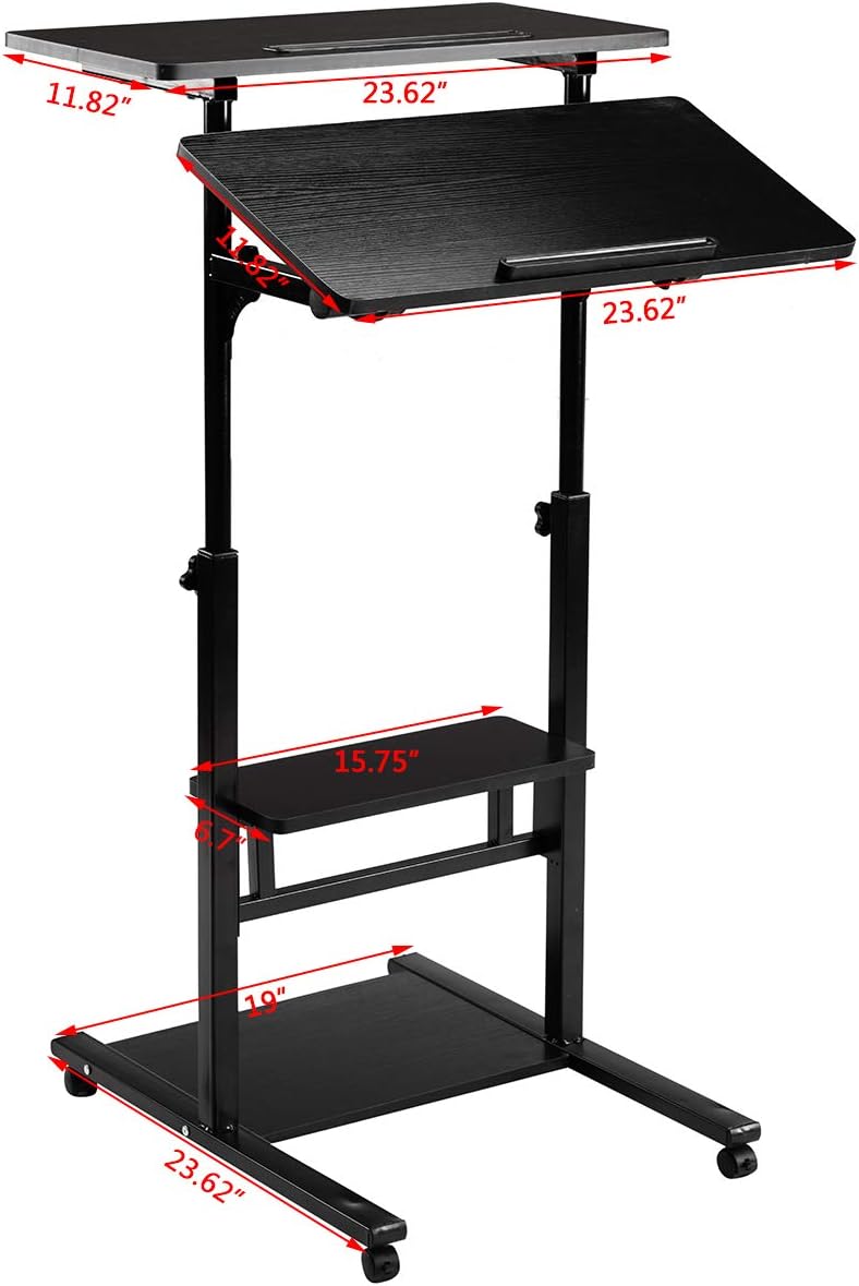 DOEWORKS Mobile Stand Up Desk, Height Adjustable Computer Work Station with Wheels, Rolling Presentation : Electronics