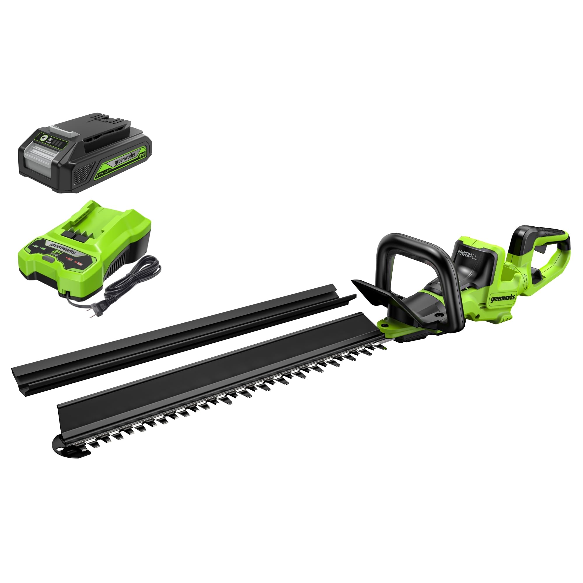 Greenworks 24V 24" (1.1" Cutting Capacity/Rotating Handle) Brushless Hedge Trimmer Cordless, 2.0Ah Battery and Charger Included Image