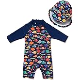 upandfast Baby/Toddler Swimsuit UPF 50+ Sun Protection One Piece Zipper Bathing Suit with Sun Hat Infant Beach Swimwear