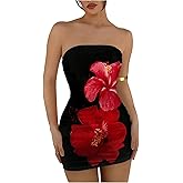 RoseSeek Women's Summer Floral Mini Strapless Dresses Going Out Sleeveless Bodycon Tube Dress