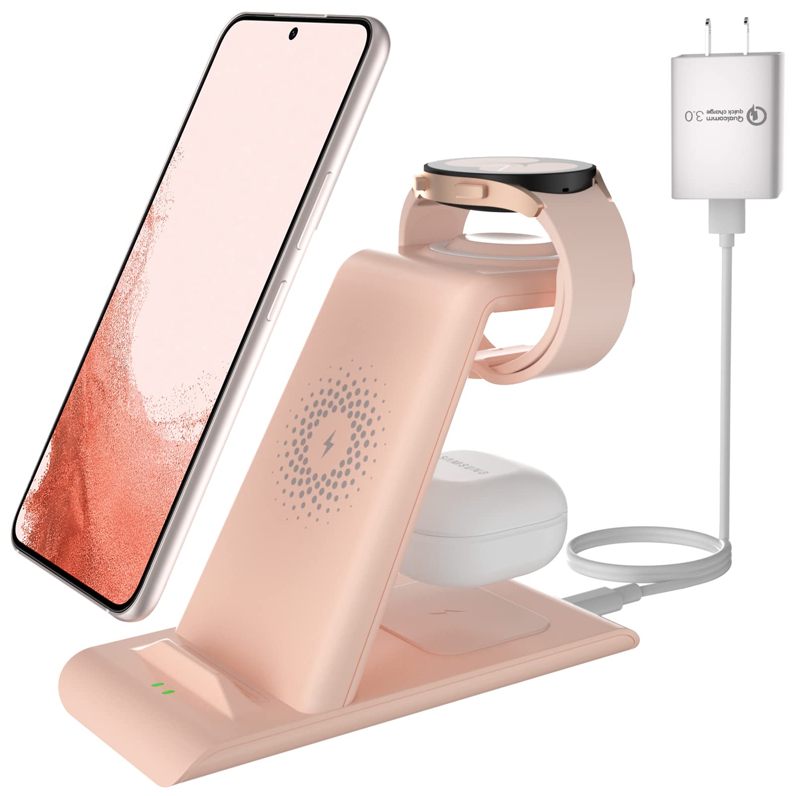 Wireless Charging Station for Samsung Wireless Charger Galaxy S26 Ultra/S25/S24/S23/S22/Note20 Z Fold Flip7 Galaxy Watch 8/7/6/5/4/3 Active 2/1 Stand Galaxy Buds4/4 Pro/3/2 Pro/Live Multiple Devices