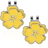 lasuroa 2pcs Magnetic Golf Ball Marker with Hat Clip, Flower Shape Magnetic Golf Hat Clip Ball Marker Set Sport Decoration Accessories for Men Women Golfer (Yellow)