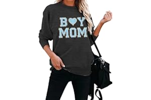 MAXIMGR Boy Mom Sweatshirt for Women: Mom Sweatshirts Mama Crewneck Sweatshirt Funny Letter Print Pullover Tops