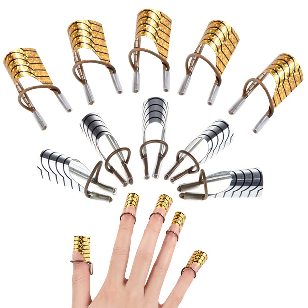 10 PCS Aluminum Nail Art Forms - Reusable Guide Protector and Accessories for Acrylic UV Gel French Manicure Tools - Salon and Home Use